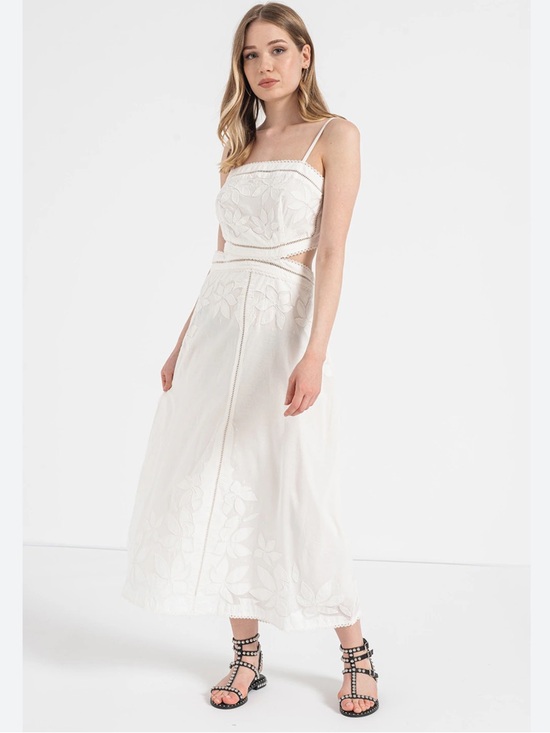 All Saints Dresses & Skirts - AllSaints white embroidered floral high low cutout midi dress
